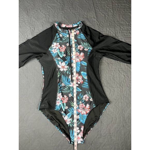 Daci Rash Guard Long Sleeve 1pc Swimsuit Zipper Surfing UPF 50 Summer SZ L:NWT - Picture 3 of 12